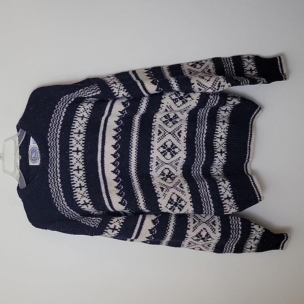 Environmental Clothing Fair Isle Blue & White Wool Long Sleeve Sweater XL